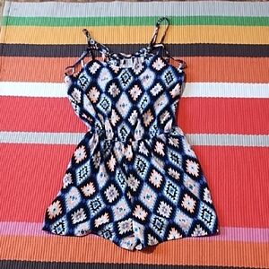Xhiliration Colorful Geometric Aztec Style Print Romper Medium.